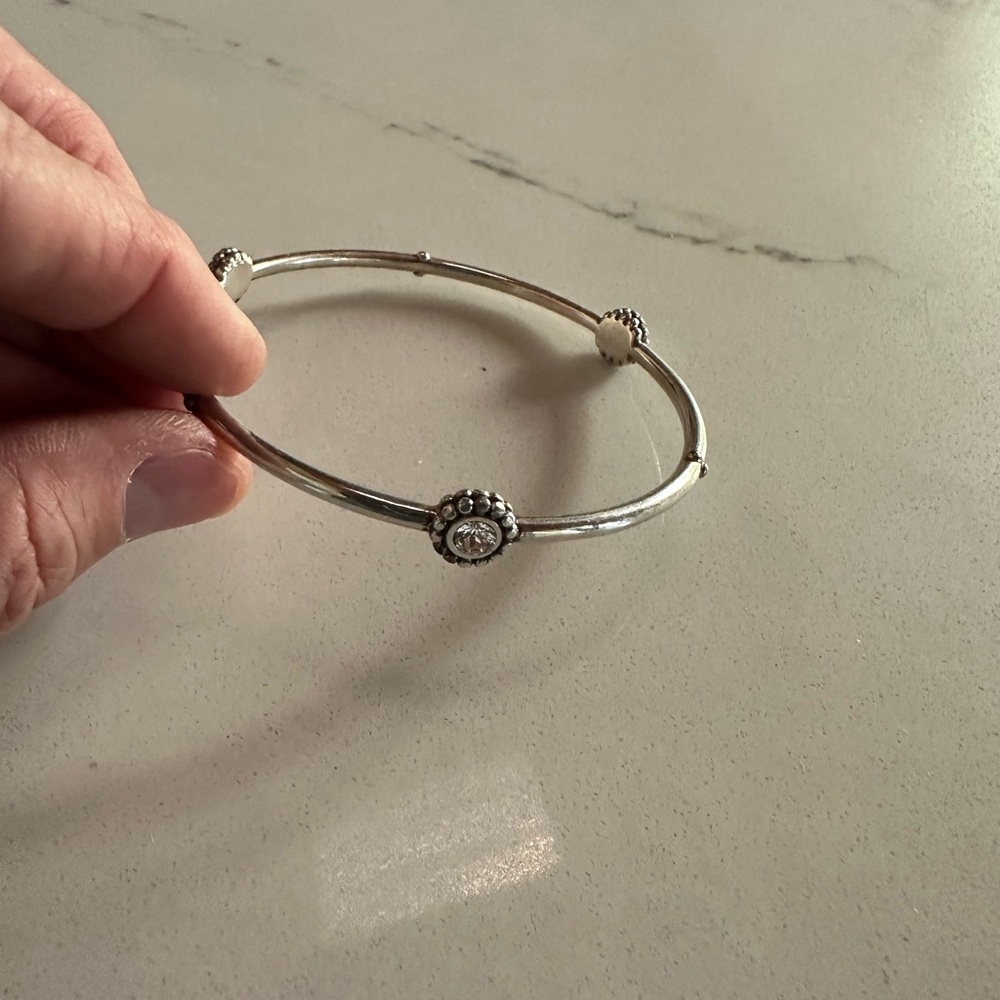 Silver-Tone Floral Crystal Accent Bangle Bracelet